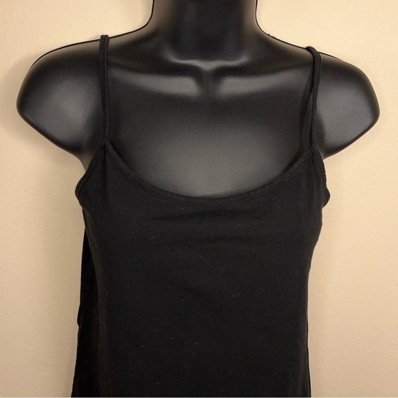 MEDIUM CLASSIC BLACK TANK TOP SLEEVELESS STRETCH SPAGHETTI STRAPS - Picture 2 of 10